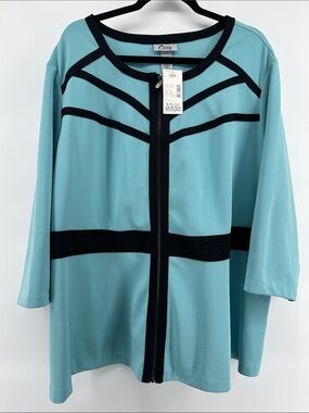 Catherines Curvy Collection Full Zip DressJacket Aqua Blue/Black Women's 28W NWT